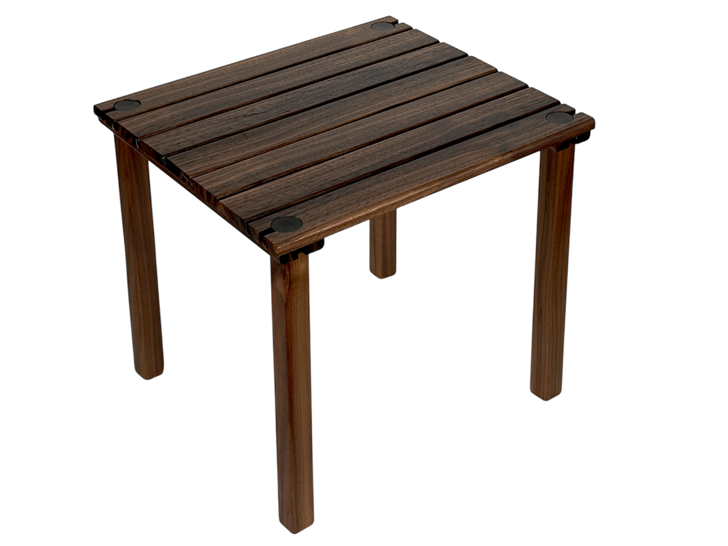 Kermit Chair wooden collapsible side table made of dark walnut for outdoors and indoors use.