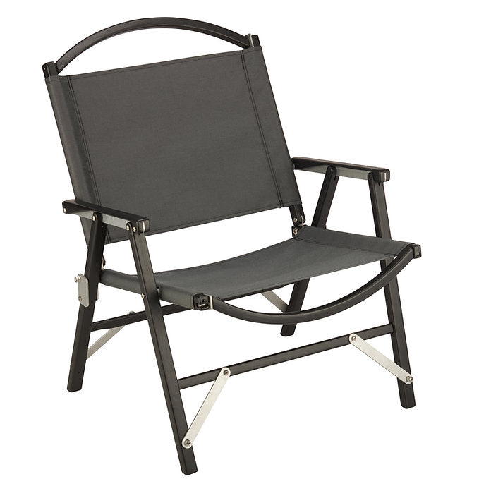 Lateral Objects and Kermit Chair Company collaboration camping glamping luxury portable packable furniture black painted frame grey fabric handmade and painted in the USA