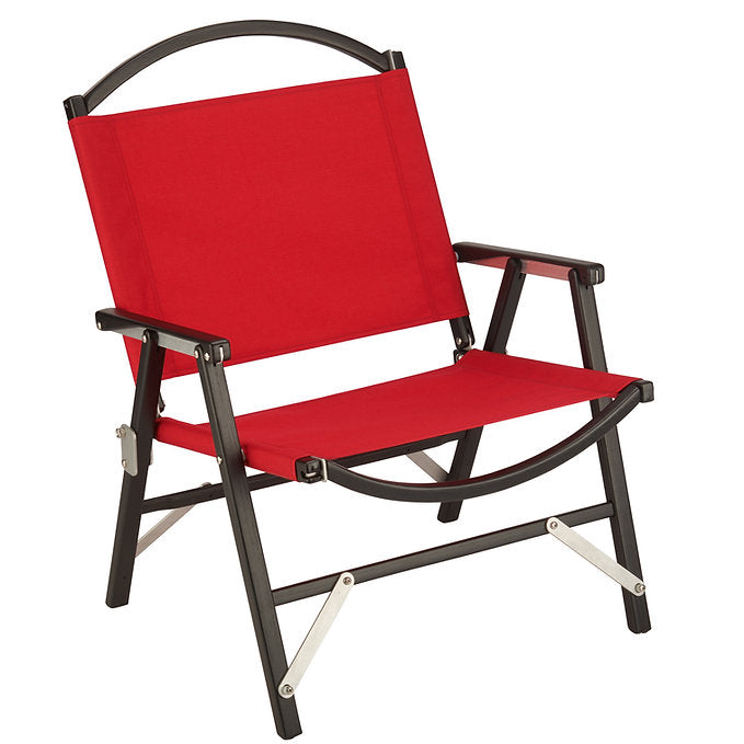 Lateral Objects and Kermit Chair Company collaboration chair black painted frame bright red fabric luxury portable camping glamping high end wooden oak furniture handmade in the USA