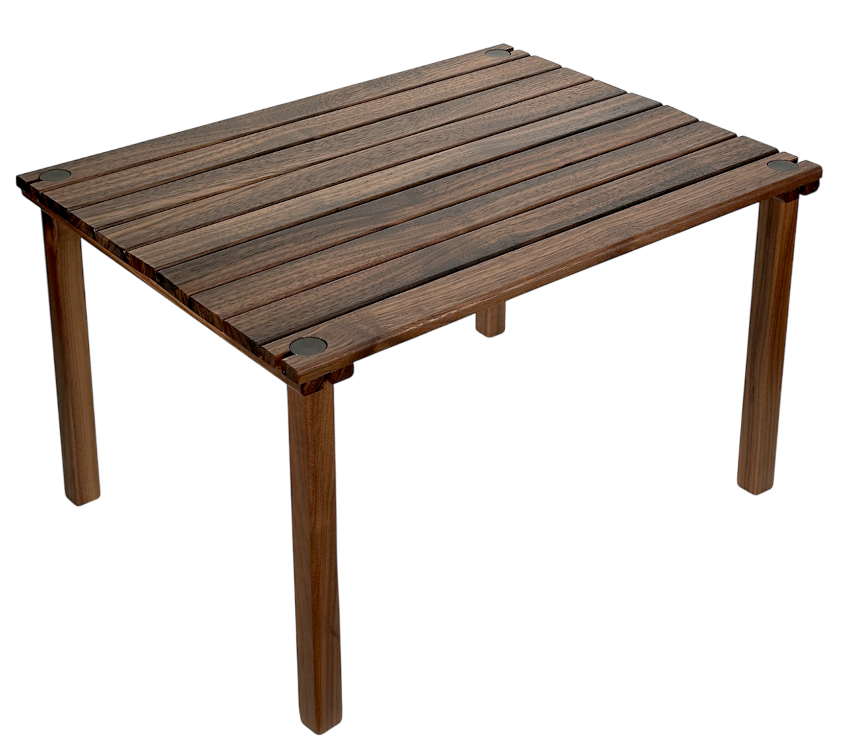 Kermit Chair wooden outdoor collapsible table with slatted top made of Walnut wide version for indoor and outdoor use.